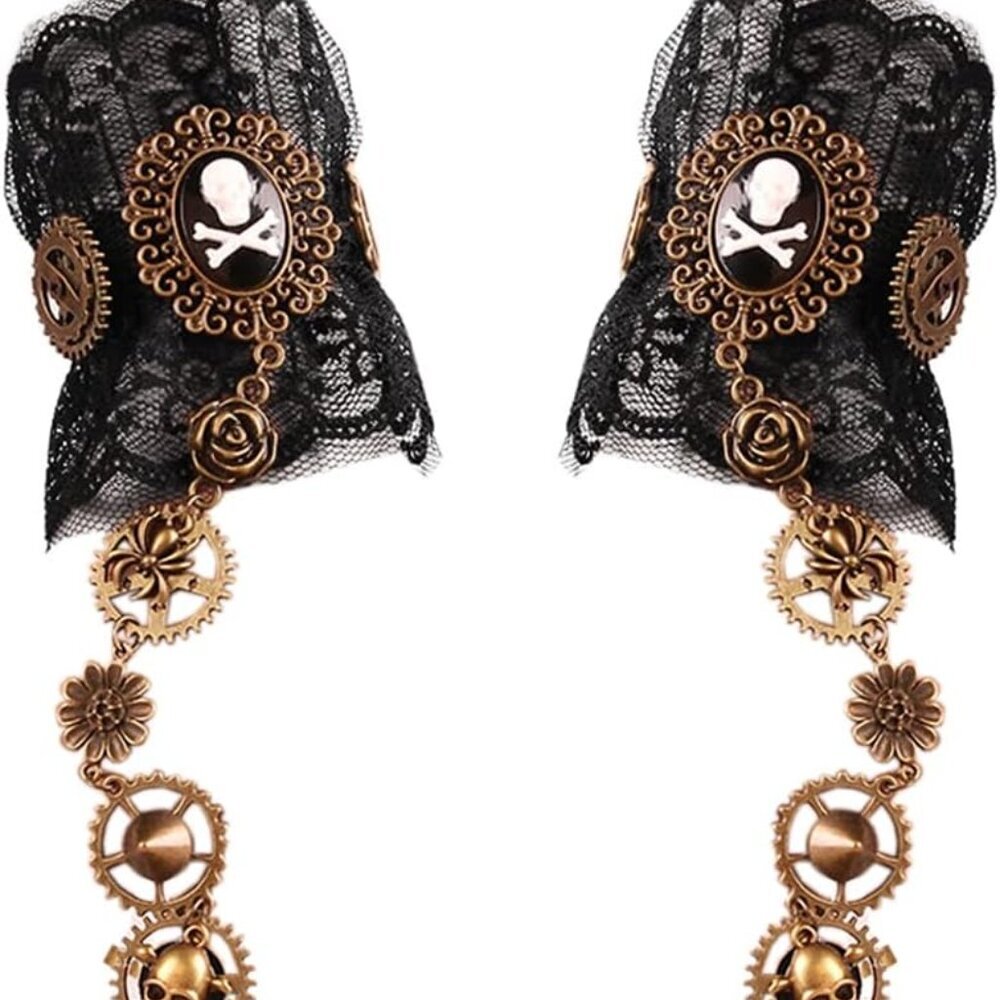 Bronzing Fingerless Gloves Gothic Floral Lace Steampunk Wristband Ring Vintage B